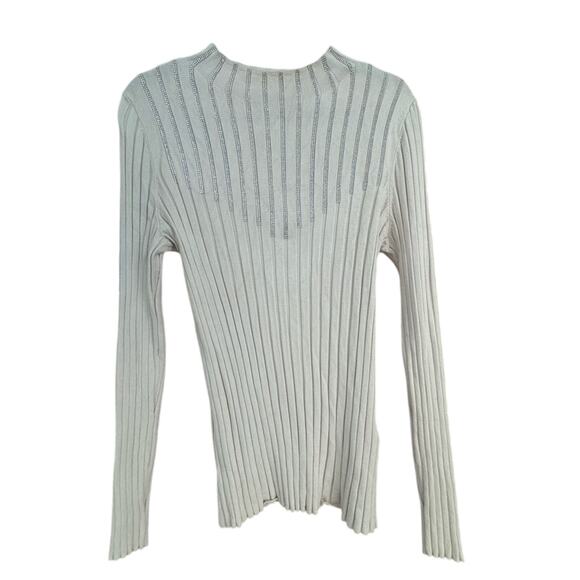 INC International Concepts Long Sleeve Ribbed Crystal Embellished Mock Neck Top - Picture 1 of 7